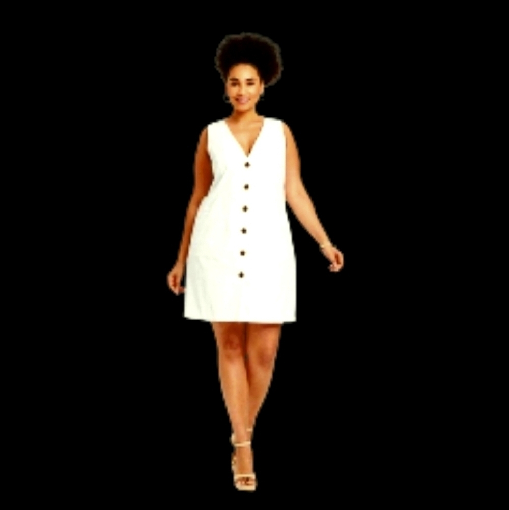 A NEW DAY XXL White Button Down Vneck Sleeveless Lined Dress XXL Career Office